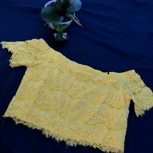 Bright yellow off the shoulder shirt